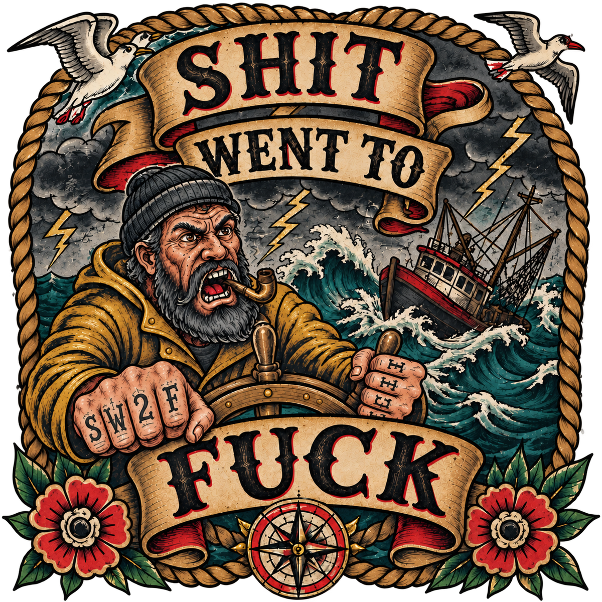 The "Shit Went To Fuck" Fisherman Rough Seas T-Shirt